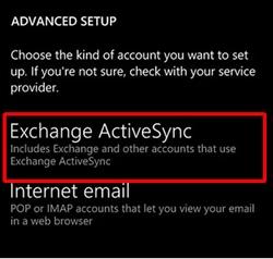 6. Select Exchange ActiveSync. 7.