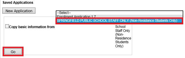 New Student Online Enrollment Application (SPS Staff Only: Non-Resident Students) 1. Click New Application 2. SPS Staff Only, click the arrow down to the right of Enrollment Application 1.