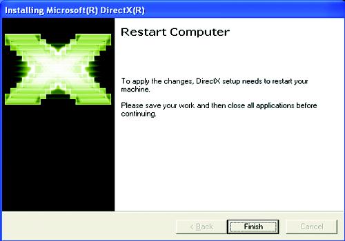 Then the DirectX 9 installation is