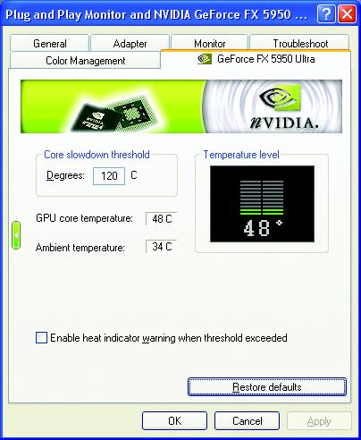 Temperature Settings properties The Temperature Properties can auto detected the GPU Core