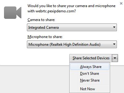 In the Microphone, Camera and Audio Output (Chrome 50 and later only) sections, select the desired devices from the drop-down menus. Web App for Internet Explorer and Safari 1.