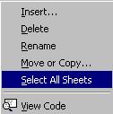 To select an entire worksheet Click the Select All icon in the top, left-hand corner of the worksheet where the row heading and column heading meet OR press Ctrl+A To select several worksheets 1.