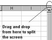 To freeze a vertical (row) 1. Move the mouse pointer to the location indicated 2. Drag and drop to display one or more row. From the Window menu, select Freeze Panes.