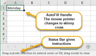 Create a list of 2 or 3 cells involving sequential numbers. 2. Select the sequential numbers by hovering the cursor over the center of the cell, holding down the mouse and dragging it down. 3. Hover the cursor over the lower right of the selected cells.