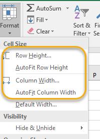Adjusting by the Format Dropdown 1. In the Home tab, Cells group, select the Format dropdown 2.