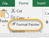 Format Painter Use the Format Painter on the Home tab to copy the same formatting, such as color, font style and size, and border style, from one object/cell to another. 1.
