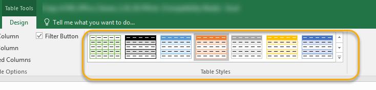 4. At any point, the table style can be altered in the Table Tools Design tab under Table Styles.