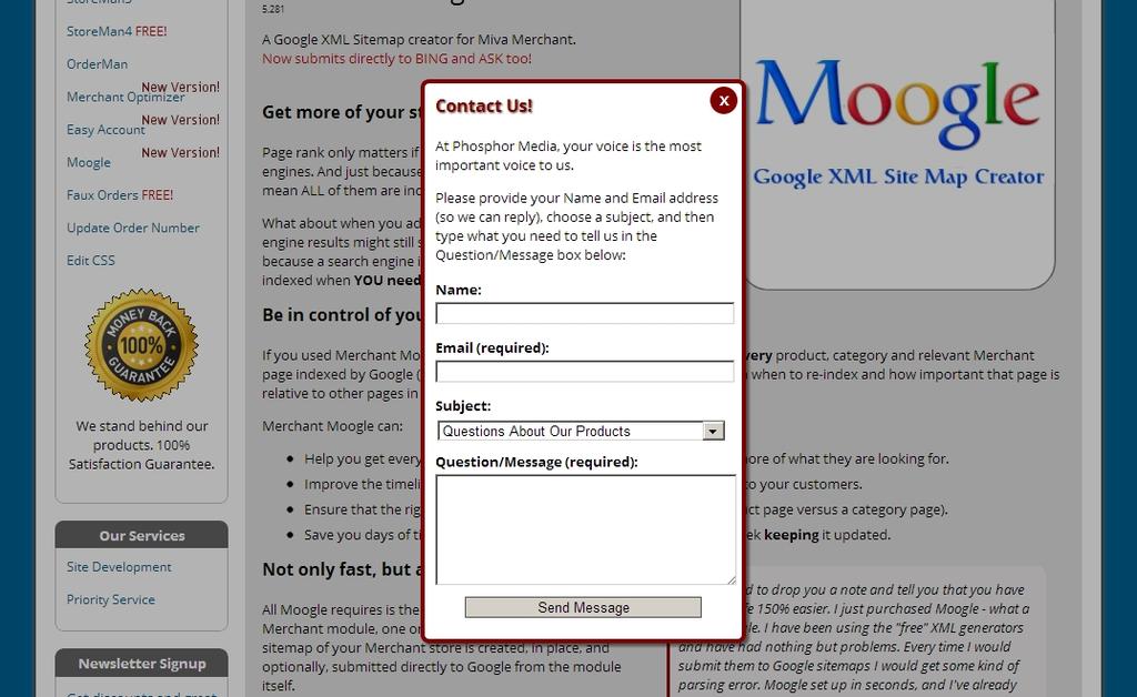 The Easy Contact Contact Window After entering the info and submitting the form, a confirmation message appears in the Contact Form box.