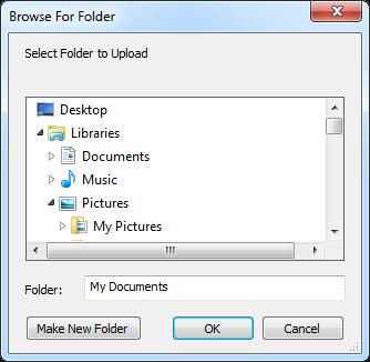 2. Browse to the file or folder you want to upload, then click OK.