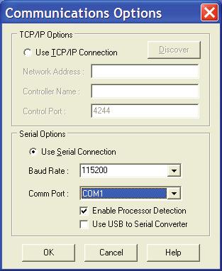 4. Select the COM port on the computer that is connected to the electronics