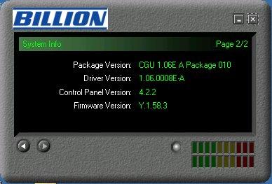 screen displays the release number of the ADSL USB Modem driver, and the DSL Status Application version you are