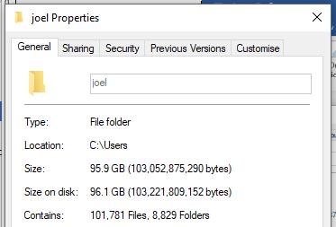 3. Get the Total Size of Your Files To do this, right click (ie: click with the right side of your touchpad or right mouse button) on your user folder and select Properties.