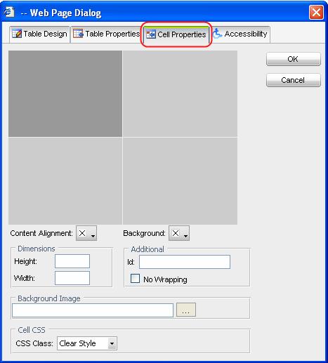 Select the cell whose properties you want to change and click the Table Wizard button available on the Table Builder dialog (see the screenshot below).