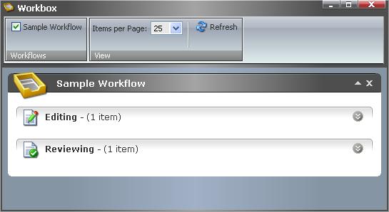 Sitecore provides a Sample workflow that contains the Editing and Reviewing states, as shown in the screenshot below.