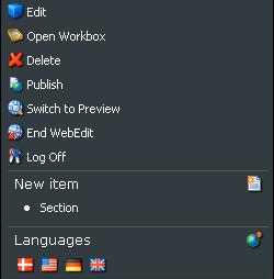 4.1 Floating Menu Commands The screenshot below displays an example of the floating menu available in WebEdit.