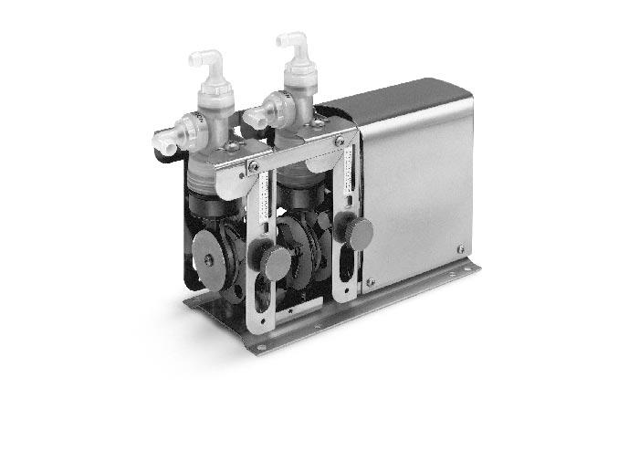 Two Tandem Bellows Pumps Standard & BEL O JUST Models Two tandem bellows pumps feature modular design for proportioning separate liquids.