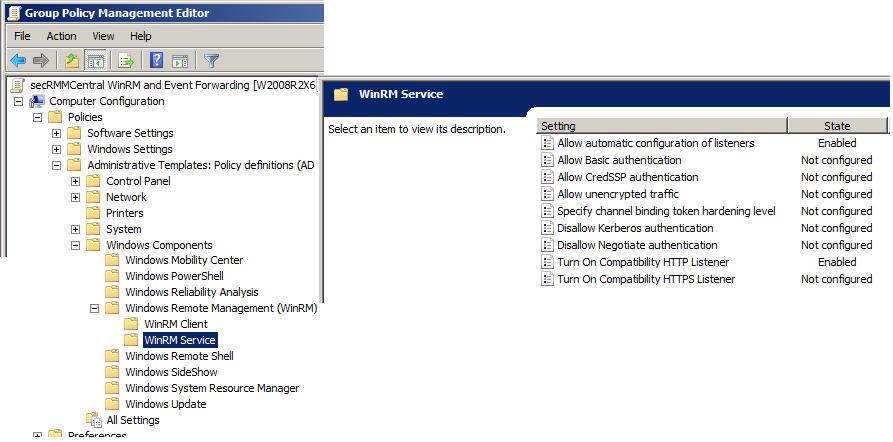 Figure 5 - Group Policy Object for WinRm Service Listener Component 3. Create a firewall exception for WinRM: A.