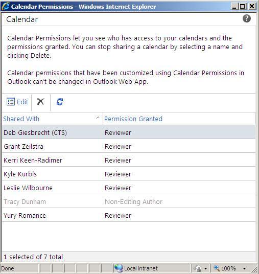 Changing Permissions 1. Click Calendar in the Navigation Pane 2.