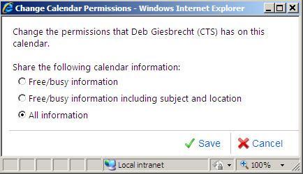 permissions that have been customized using Calendar Permissions in Outlook can t be changed in Outlook Web App. 3.