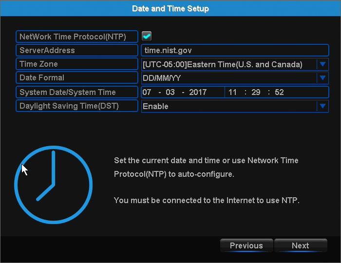 6.1.5 Date and Time Setup The Date and Time Setup screen of the Startup Wizard will allow you to set the current date and time.