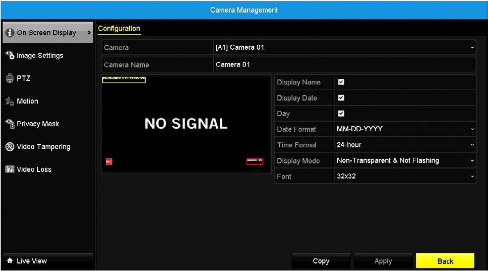 3. PTZ: Configure settings on you DVR to control a PTZ-enabled camera. 4. Motion: Configure the motion detection settings and sensitivity level for each camera.