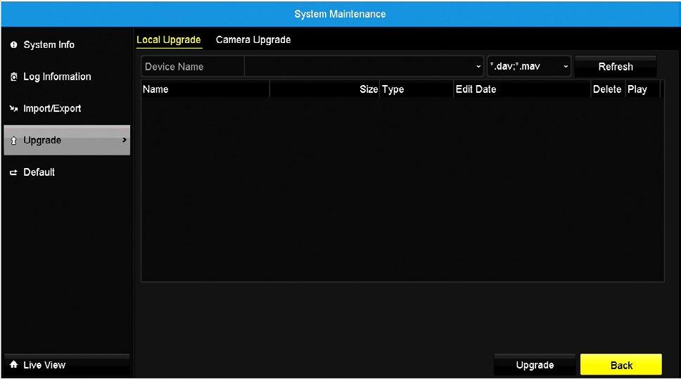 7.7.3 Import/Export In this section of the menu, you can export or import a configuration file containing all the DVR settings you have customized, including your recording settings, schedule, and so