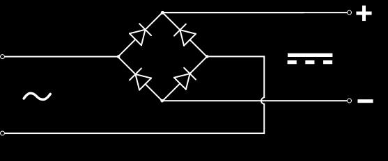 In the diagrams below, when the input connected to the left corner of the diamond is positive, and the input connected to the right corner is negative, current flows from the upper supply terminal to
