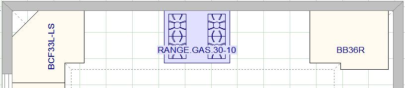 Range Complete the following steps to add a range: 1. In the Quick Search area, type RANGE.GAS.36-2. 2. Drag RANGE.GAS.30-10 to the placement zone of the top wall. 3. Release the mouse completely. 4.