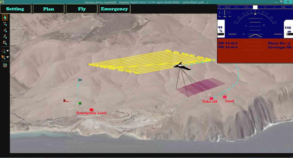 Maptek FlightControl: Designed for pre-flight project mission planning and also for real-time telemetry control of the flight and photogrammetry mission.