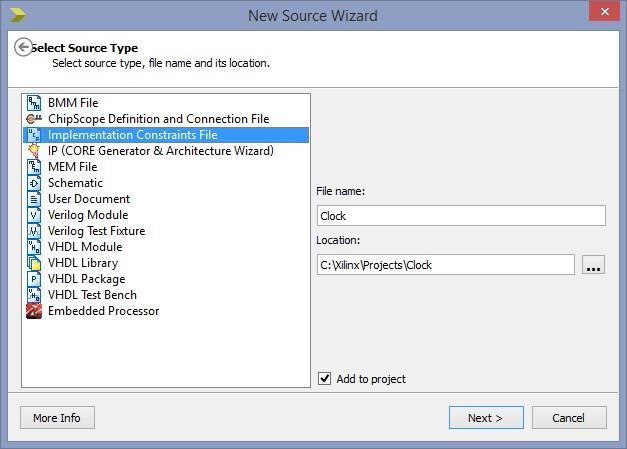 #7 Add a new source file: this time an Implementation Constraints File.