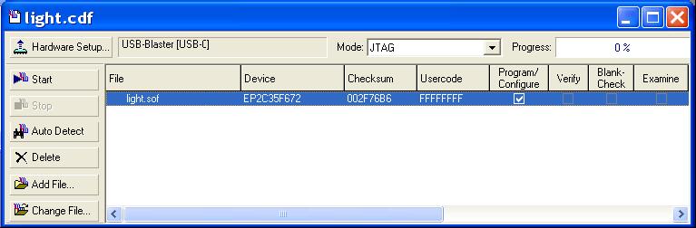 We will use the JTAG mode in our experiments. In the JTAG mode, the configuration data is loaded directly into the FPGA device.