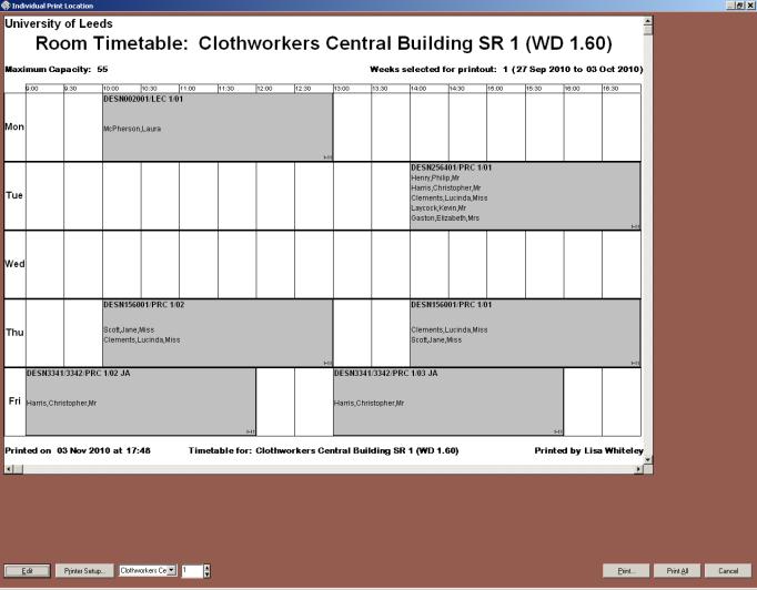 Click Print All to send the timetables to the printer.