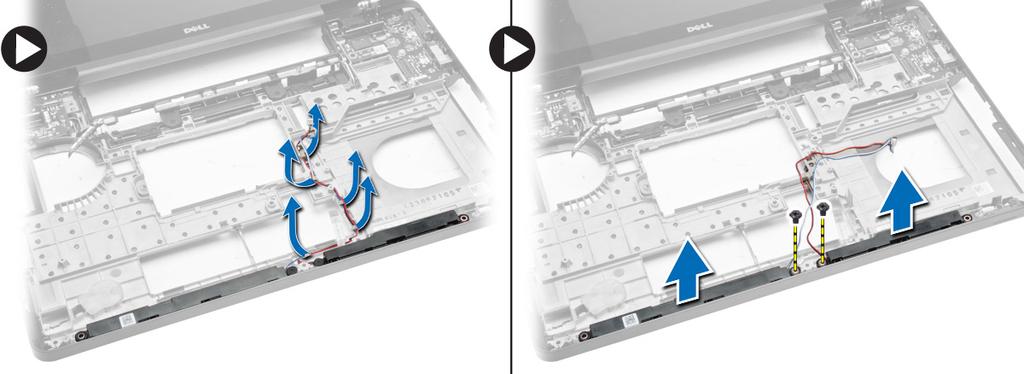 Removing the Speakers 1. Follow the procedures in Before Working Inside Your Computer. 2.
