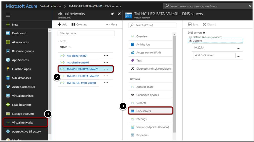 1. Microsoft Azure DNS Supports Name Resolution 1. In the navigation bar on the left, click Virtual networks. 2.