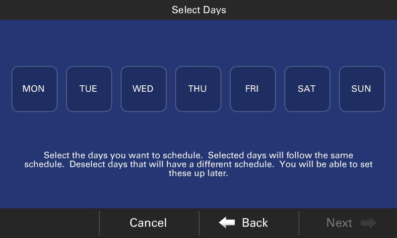 3) Scheduling 4A) Guided Scheduling (If Scheduling Enabled Chosen) After pressing Scheduling Enabled, the welcome to Guided Scheduling screen is displayed.