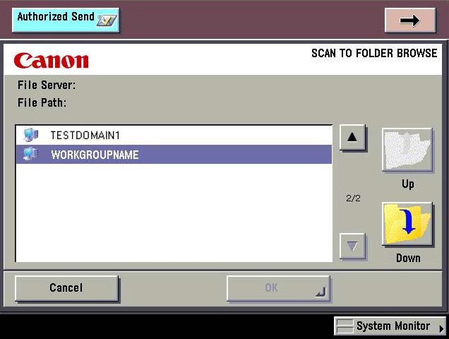 5. Select the desired workgroup or folder press [Down].