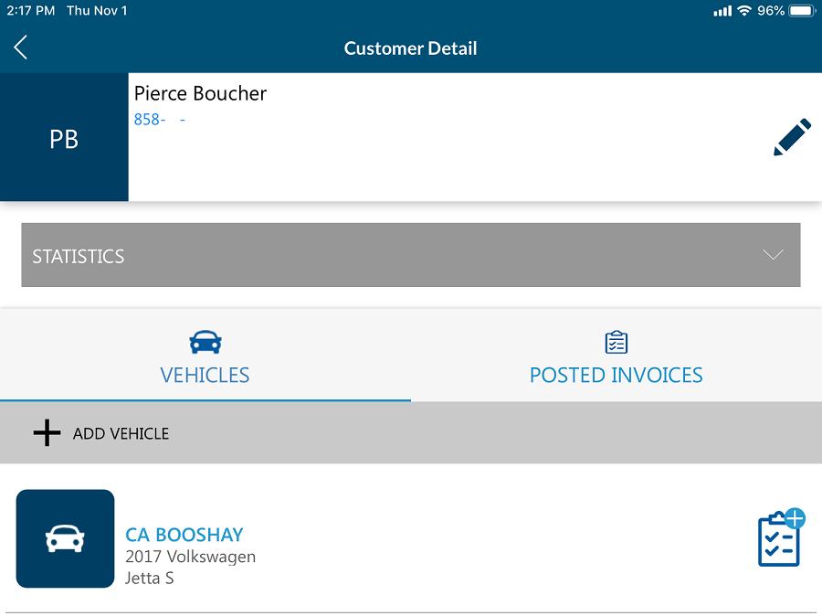 2. To start an Estimate for a vehicle, tap the blue clipboard
