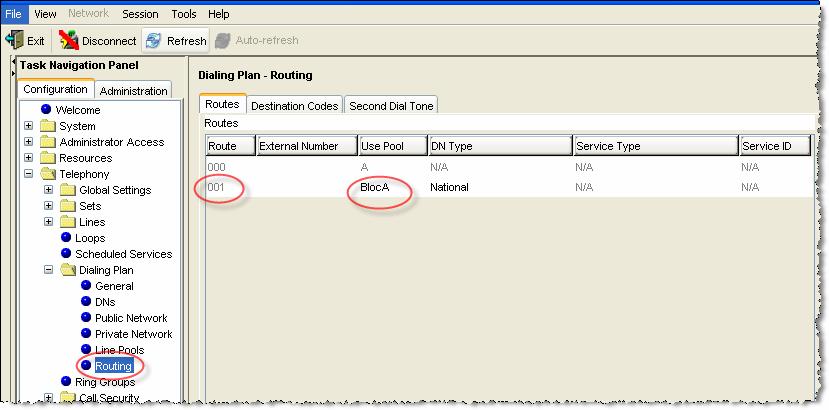 Under Configuration Telephony Dialing Plan Routing: Select the Routes tab and ensure there is an entry for BlocA.