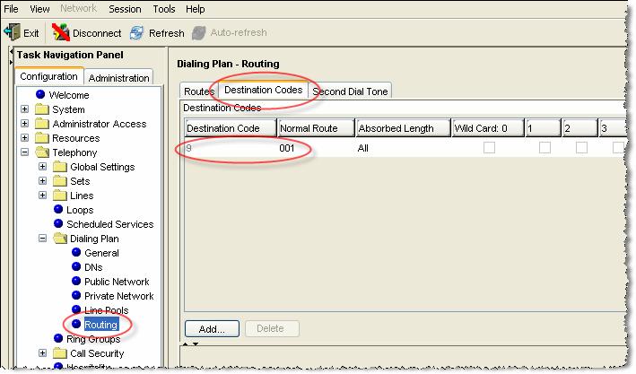 Under Configuration Telephony Dialing Plan Routing, select the Destination Codes tab to assign a destination code for the IP trunks.