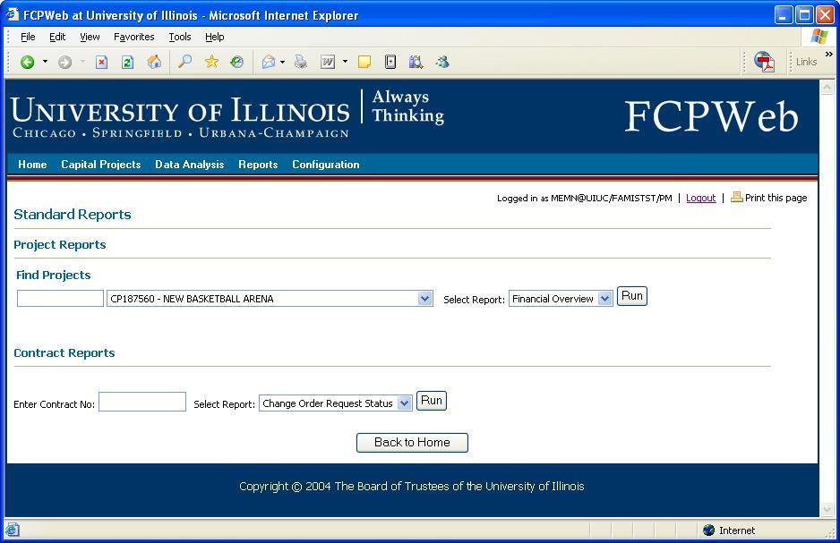 FCPWeb Reports FCPWeb Standard Reports Several pages within FCPWeb have been designed to display information in a report-type format, to make it easy for you to find the information you want quickly.