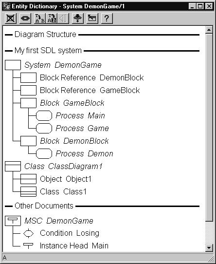The Entity Dictionary Entity Dictionary Window The Entity Dictionary Window can be opened from all of the editors through the use of the menu choice Entity Dictionary in the Window menu.
