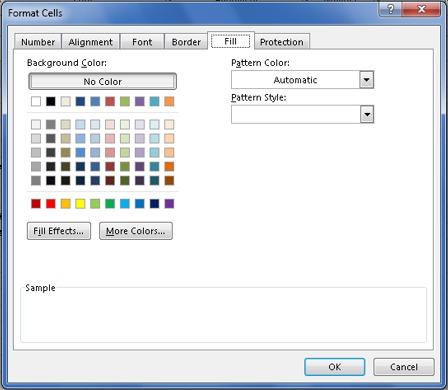 1. Select the cell(s) to add the color to. 2. Click the Home tab on the Ribbon and click the Fill Color list arrow in the Font group. 3. Select the color to use. The fill color is applied.