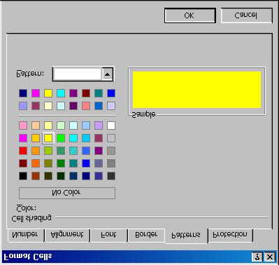FORMATTING WORKSHEET How To Change Cell Background Color 1. Select the cell A6:C6. You want to change the cells background color to yellow. 1. Select the cell. 2. Click Format >> Cells. 3.