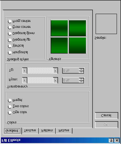 Just double-click at the object and set the format in the displayed dialog box. 2. From the Area color palette, click the Green color. The Sample area is filled with the selected color.
