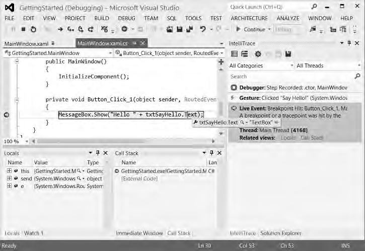 The Visual Studio IDE 11 FIGURE 1-12 The layout of Visual Studio in Figure 1-12 is significantly different from the previous screenshots because a number of new tool windows are visible in the lower
