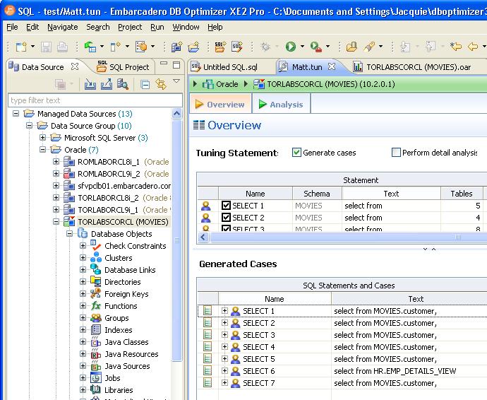 Getting Started with DB Optimizer > Overview of the User Interface OVERVIEW OF THE USER INTERFACE The DB Optimizer application environment is known as the Workbench that provides an interface through