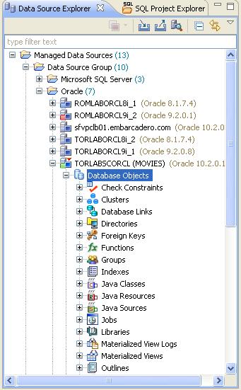 Getting Started with DB Optimizer > Overview of the User Interface WORKING WITH DATA SOURCE EXPLORER Data Source Explorer provides a tree view of all registered data sources.
