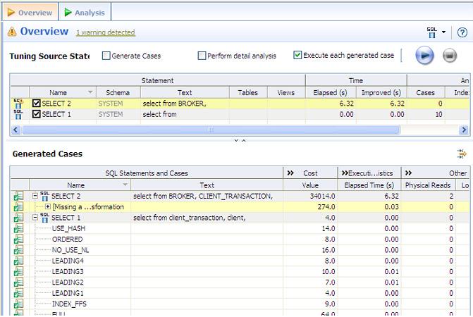 Getting Started with DB Optimizer > Tuning SQL Statements Each extracted statement is listed by Name and Text.