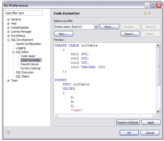 Getting Started with DB Optimizer > Code Formatting CODE FORMATTING Code formatting is automatically applied to a file as you develop the file in SQL code.
