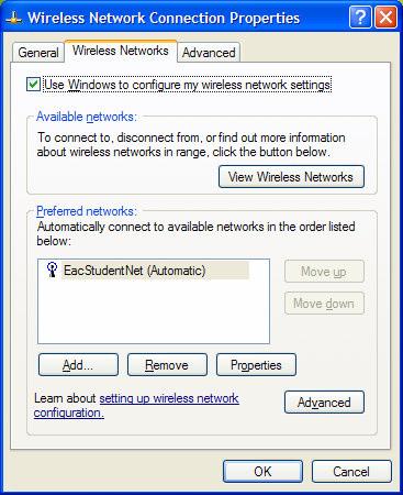 In the "Wireless Network Connection Properties" window, select the second tab, "Wireless Networks.